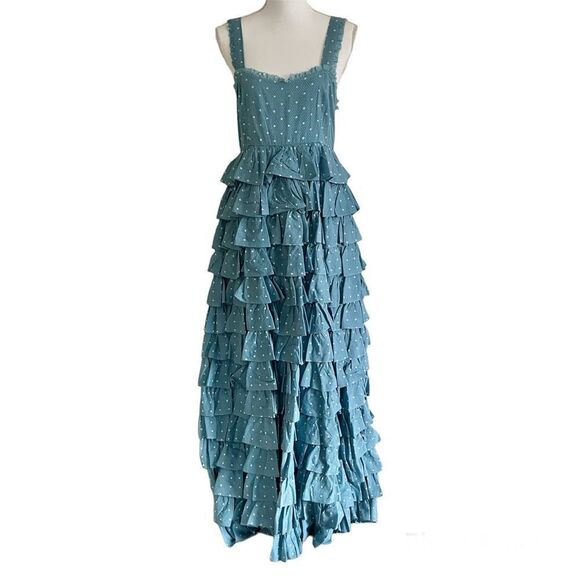Loveshackfancy Idra Cotton Polka Dot Maxi Dress Blue Bonnet Size 8 MSRP $625 - Picture 2 of 11